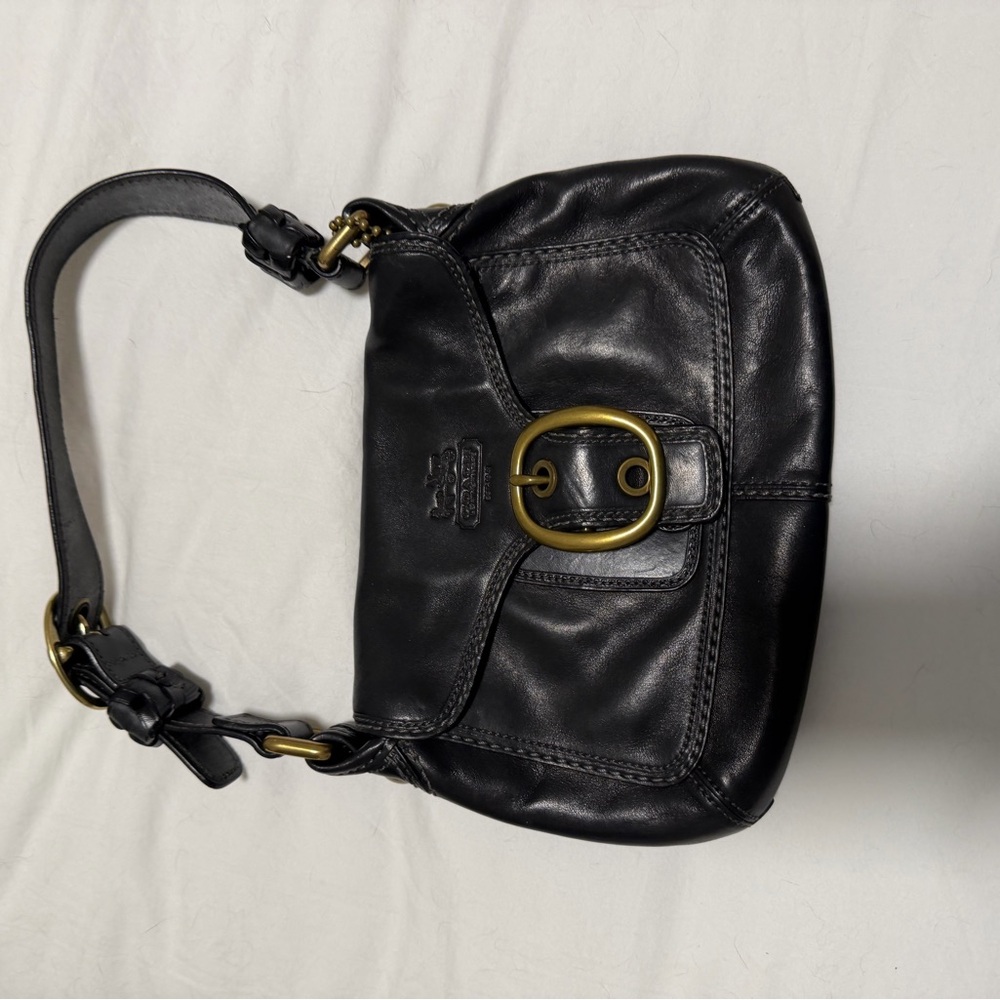 Coach Black Leather Mini Bag with Gold Buckle